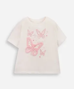 blusa infantil de algodão borboletas com glitter off white 8