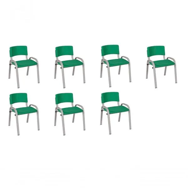 Kit 7 Cadeiras Infantil Iso, Escola, Base Cinza- Verde Escuro