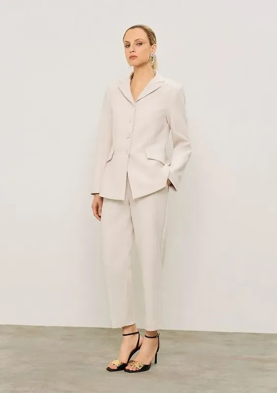 Blazer Iódice Ajustado Manga Longa Padrão Off White G