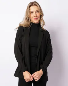 Blazer Feminino Berry & Co. Longo Viscose Decote Lapela Preto P