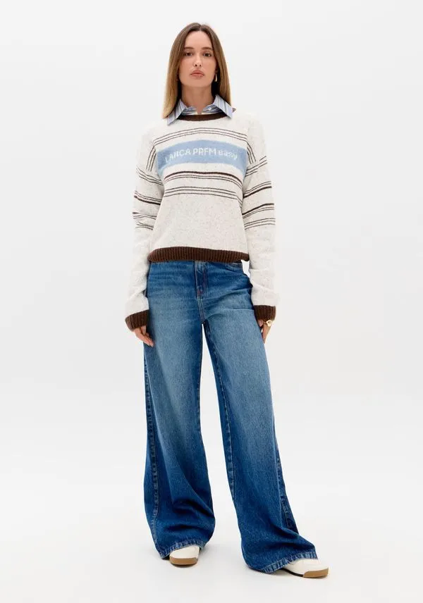 Calça Jeans Wide Leg Com Cintura Super Alta Azul 32