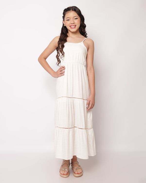 Vestido Juvenil Longo Viscose com Lurex Três Marias Off White 12