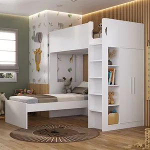 Beliche Infantil/Juvenil com Armário, Nichos e Mesa de Apoio Branco