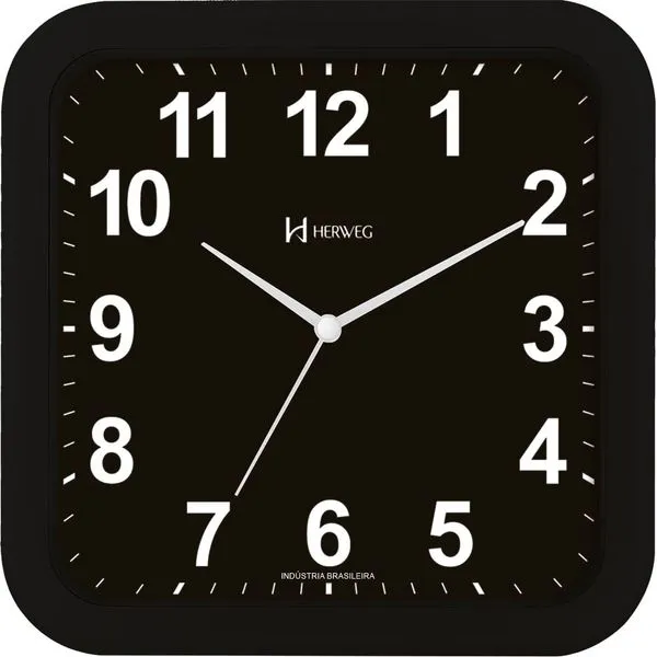 Relógio Parede Quadrado Quartz Preto 34 - Herweg