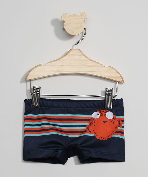 Sunga Infantil Boxer Peixinho e Listras com Proteção UV50+ Azul 3