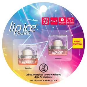 Kit Protetor Labial Lip Ice Cube 5 em 1 Morango FPS15 6,5g 1 Unidade + Protetor Labial Lip Ice Cube 5 em 1 Baunilha FPS15 6,5g 1 Unidade