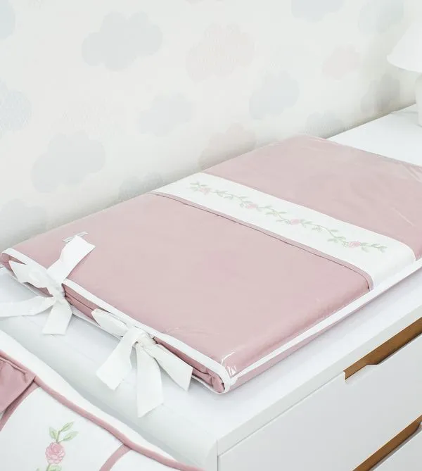 Trocador para Cômoda Rosas 400 Fios 0,70 x 0,45cm Rosa