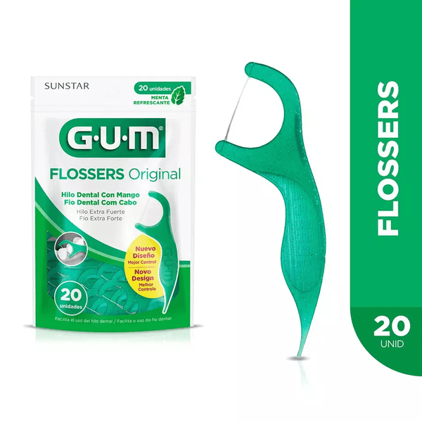 Fio Dental com Haste GUM Flosser Original Fresh Sabor Menta 20 Unidades