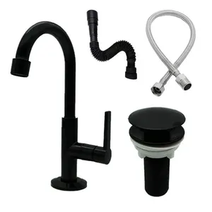 Kit Hidráulico para Lavatório Torneira Bica Móvel com Válvula Click 7-8 e Sifão Sanfonado Preto Shop Hidráulica Kit Hidráulico Lavatório Bica Móvel Válvula Click 7-8 e Sifão Sanfonado Preto