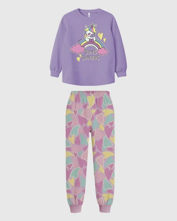 Pijama Infantil Menina Blusa E Calça Estampada Em Algodão Malwee Kids Roxo - 1