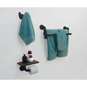 Kit Acessórios Para Banheiro Conjunto 3 Peças Porta Toalhas Papel Cabideiro Preto Laca