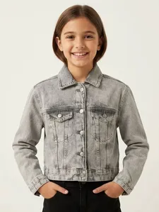 Jaqueta Jeans Estonada Juvenil Para Menina - CINZA 10