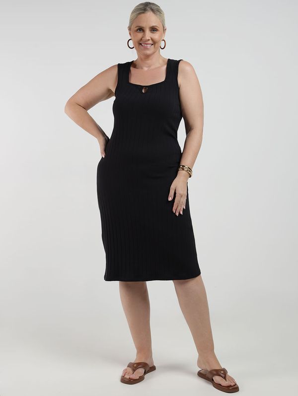 Vestido Cotton Canelado Midi Plus Size Feminino PRETO M
