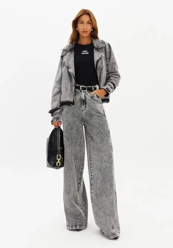 Calça Jeans Relaxed Cintura Média Preto 38