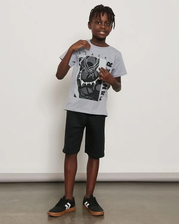 Camiseta Infantil Menino Marvel - Pantera Negra Estampa Frontal Manga Curta Gola Careca Cinza 6