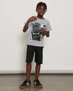 Camiseta Infantil Menino Marvel - Pantera Negra Estampa Frontal Manga Curta Gola Careca Cinza 6