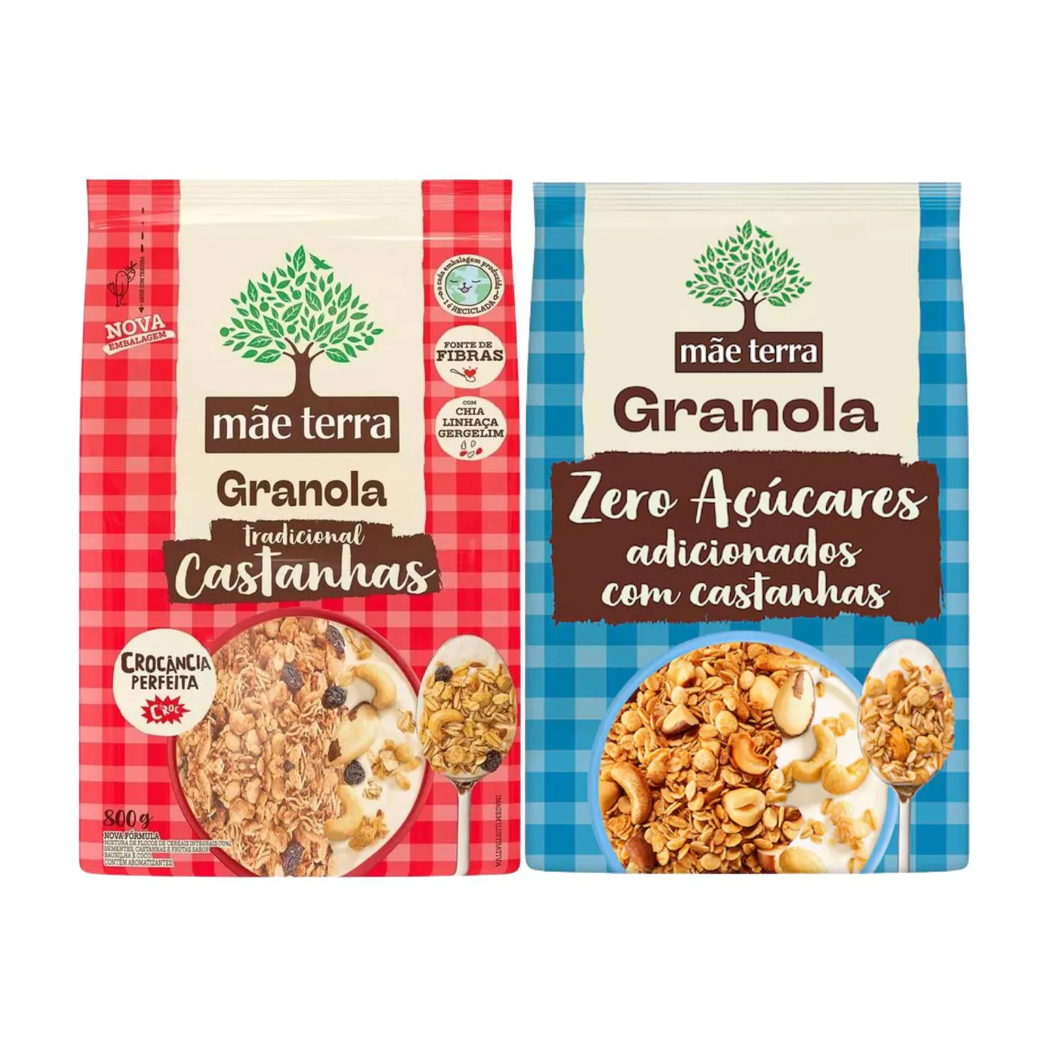 Kit Granolas Tradicionais Com Castanhas - Mãe Terra 2 Unidades 800g