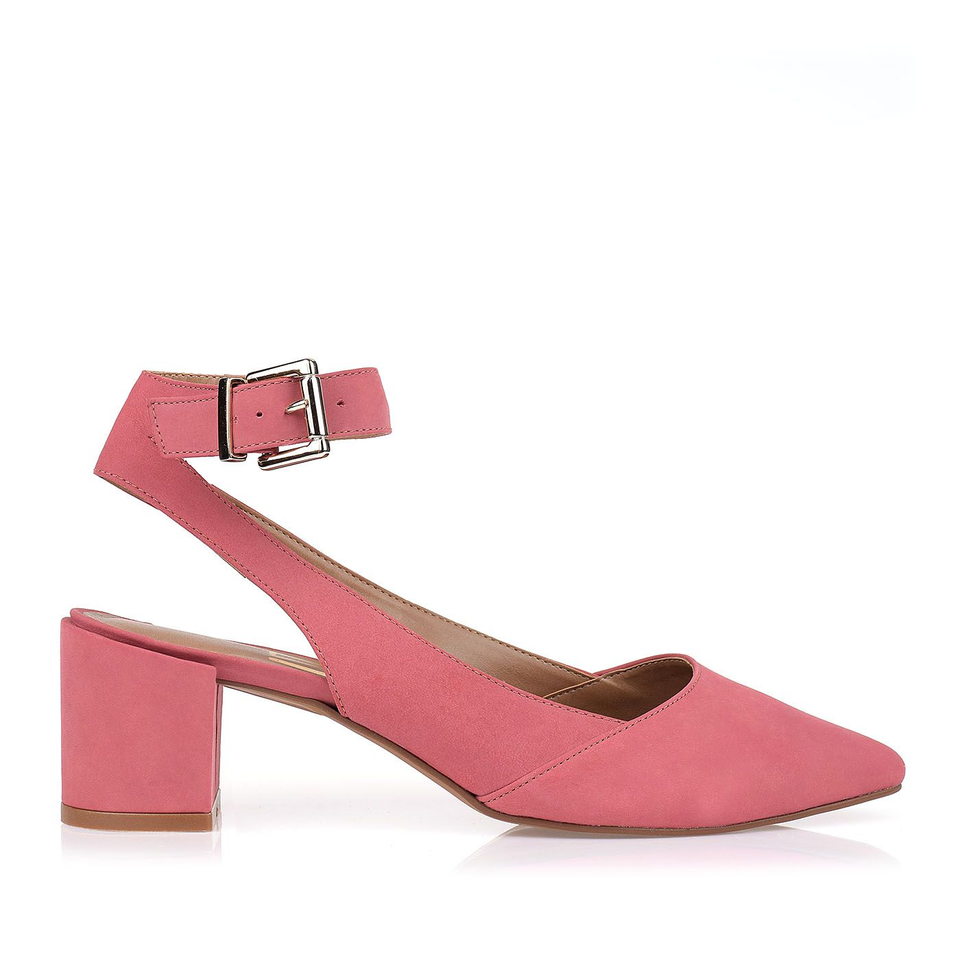 Slingback Salto Médio Nobuck Couro Rose
