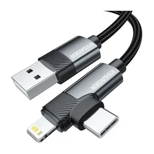 Cabo Essager USB-A para USB-C/Lightning 3A 2M Cinza