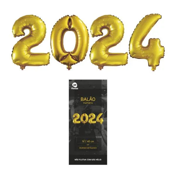 Kit Balão 2024 Metalizado Dourado 16"/ 40cm MOPR000556 - Brdecor