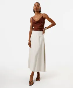 saia longa feminina de viscose com recorte bege 38