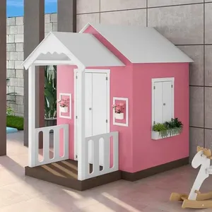 Casinha de Brinquedo L12 em MDF com Varanda Artesanal Branco Rosa Criança Feliz Casinha de Brinquedo L12 em MDF com Varanda Artesanal Branco Rosa