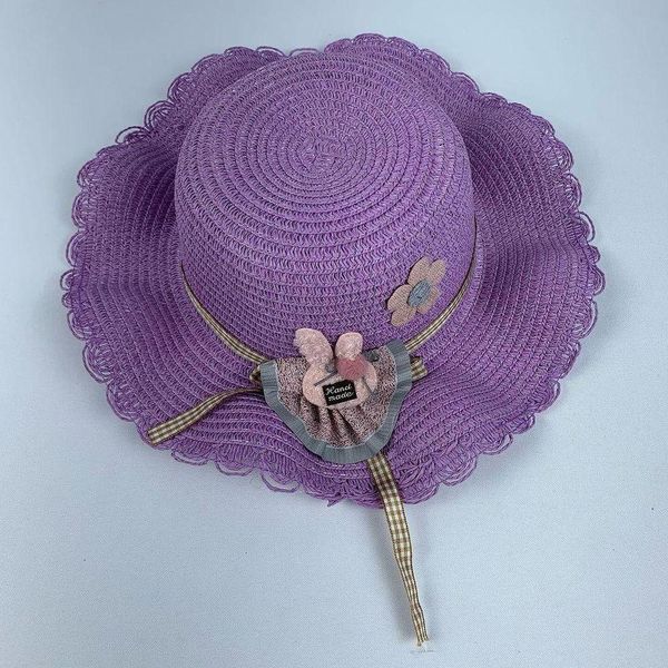 Chapéu De Palha Sintética Infantil Moda Praia Com Coelhinho Com Elástico lilas