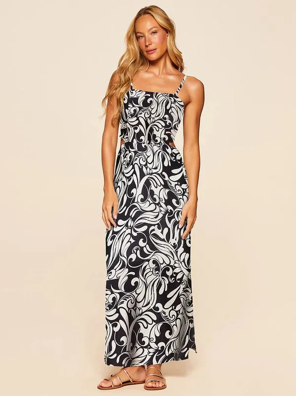 Vestido com Seda Estampado Verano MARINHO M