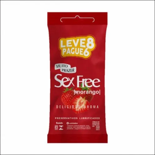 Preservativo Lubrificado Sex Free Morango 8 Unidades