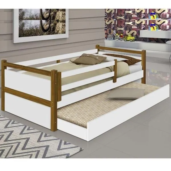 Cama Com Cama Auxiliar Bianca Solteiro MDF Branco Mel Divaloto Móveis Cama Bianca Branco Mel Com Cama Auxiliar