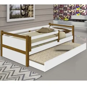 Cama Com Cama Auxiliar Bianca Solteiro MDF Branco Mel Divaloto Móveis Cama Bianca Branco Mel Com Cama Auxiliar