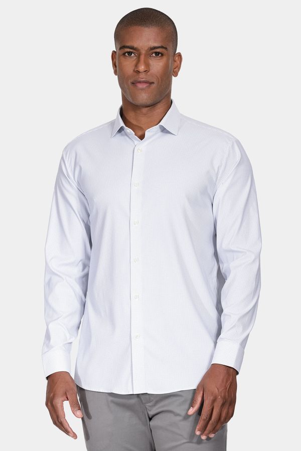 Camisa Manga Longa Regular Cosmo Tech Flex Micro Xadrez Branco Com Verde - P