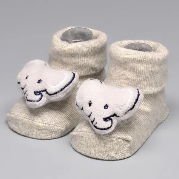 Pantufa Antiderrapante com Chocalho Elefante Cinza - C0144