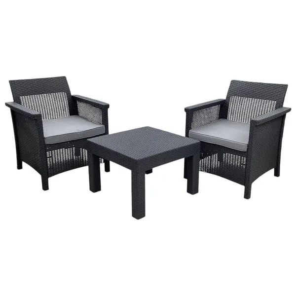 Conjunto Para Jardim Ideal 3 Peças Mesa E Cadeiras Cinza Y-BI