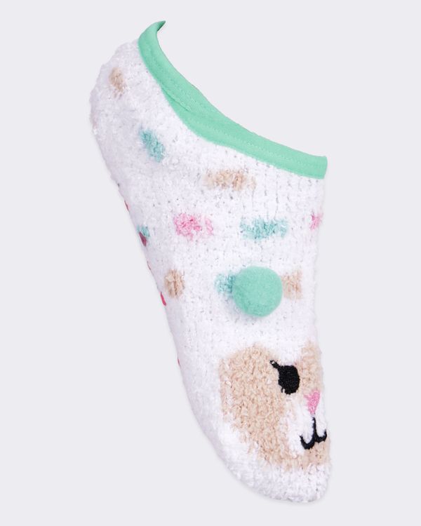 Meia Infantil Sapatilha Chenille Antiderrapante Bordado Branca 27 AO 30