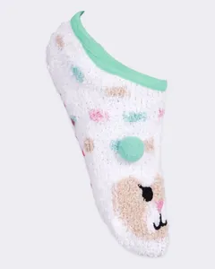 Meia Infantil Sapatilha Chenille Antiderrapante Bordado Branca 27 AO 30