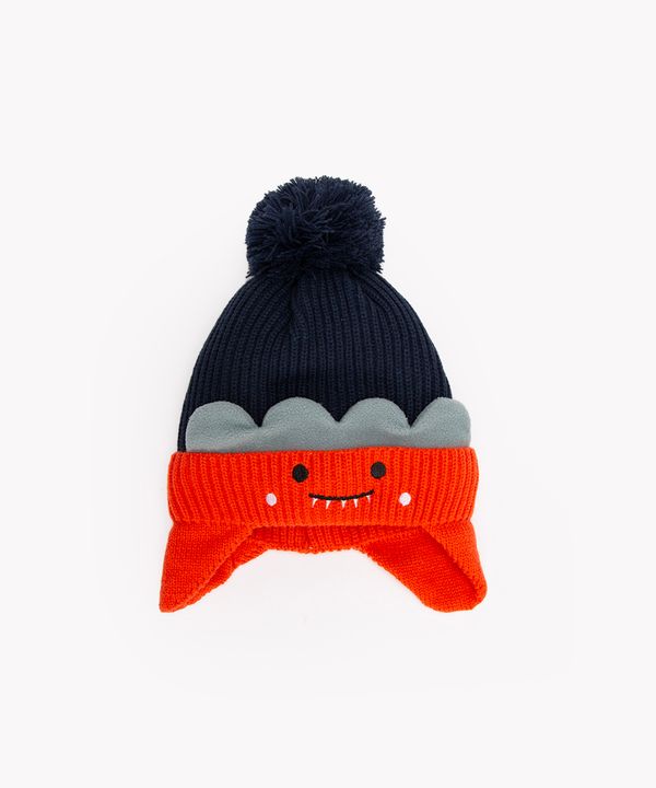 gorro infantil de tricot monstrinho azul marinho Único