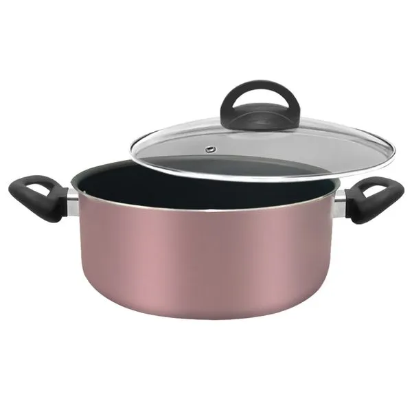 Caçarola 24cm Alumínio Antiaderente Tampa de Vidro Rose 2032409 - Alumínio Marpal