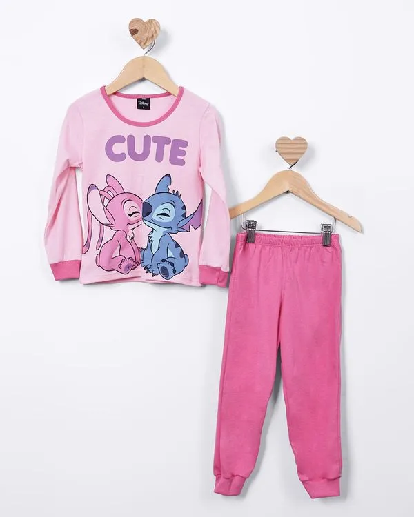 Pijama Bebê Manga Longa Estampa Stitch Rosa 2