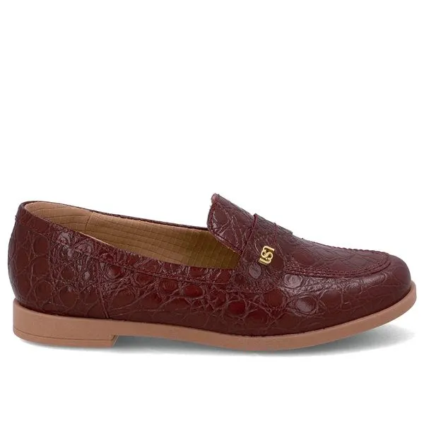 Loafer Couro Croco Vermelho Tira Monograma 39