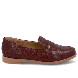 Loafer Couro Croco Vermelho Tira Monograma 39