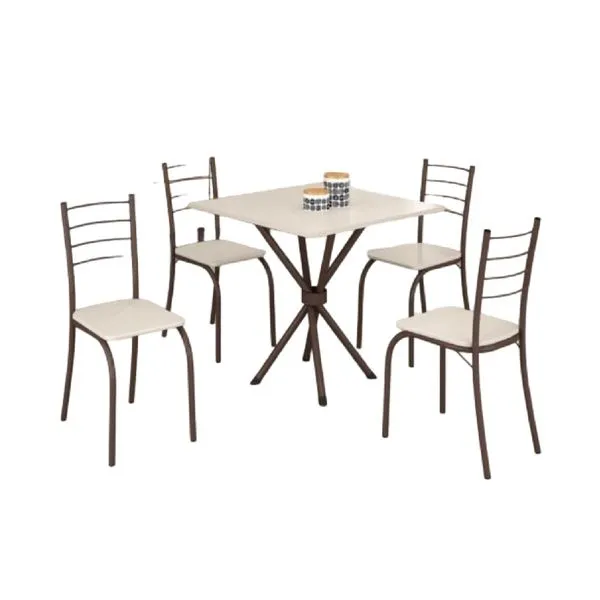 Mesa Gardena com 4 Cadeiras Creme Marrom Corten - Teixeira