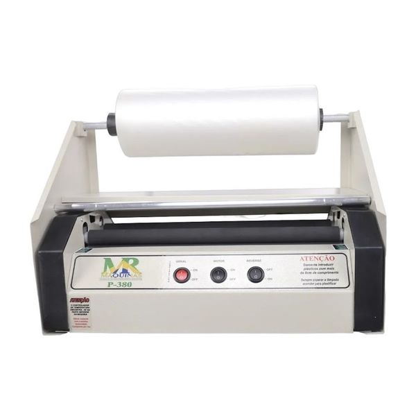 Plastificadora P380 com Suporte Bobina BOPP Brilho 35cm 4 Cilindros Reguláveis 110V MR Máquinas Plastificadora P380 Bobina BOPP Brilho 35cm 4 Cilindros 110V MR Máquinas