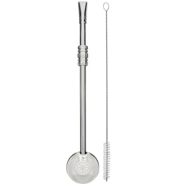 Bomba para Chimarrão Inox 23cm Mil Furos Rosca Anel Médio Sextavo Mate Escovinha