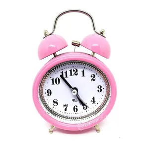 Relógio Despertador Analógico 2 Sinos Modelo Antigo Retro Rosa