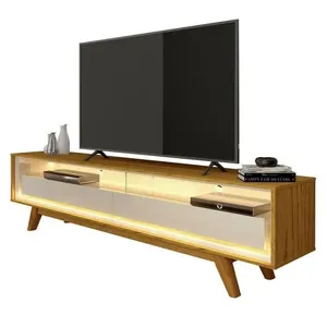 Rack Para Tv 1.7 Retrô Com Led Requinte Naturale Com Off White - Gelius Móveis