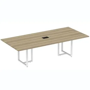 Mesa De Reunião Com Caixa De Tomada 260 X 120 Cm Pé Tubular Pe25 Mdp Noce Naturalle Branco