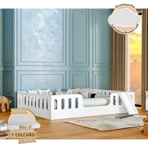 Cama Intanfil Helo Com Colchão Casal Montessoriana Branca Com Escorregador + Luminária Branco