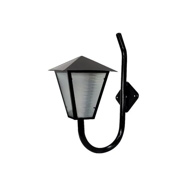 Luminária de Parede Romana Braço Curvo em Alumínio Fundido Preto 56x31cm para Fachadas Ouro Minas Luminária de Parede Romana Braço Curvo em Alumínio Fundido Preto para Áreas Externas Ouro Minas