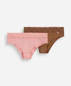 kit de 2 calcinhas biquíni de algodão com renda plus size del rio colorido GG